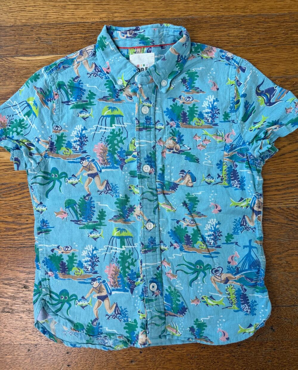 Mini Boden Boys' Scuba Diver Button Down Shirt Size 6-7
